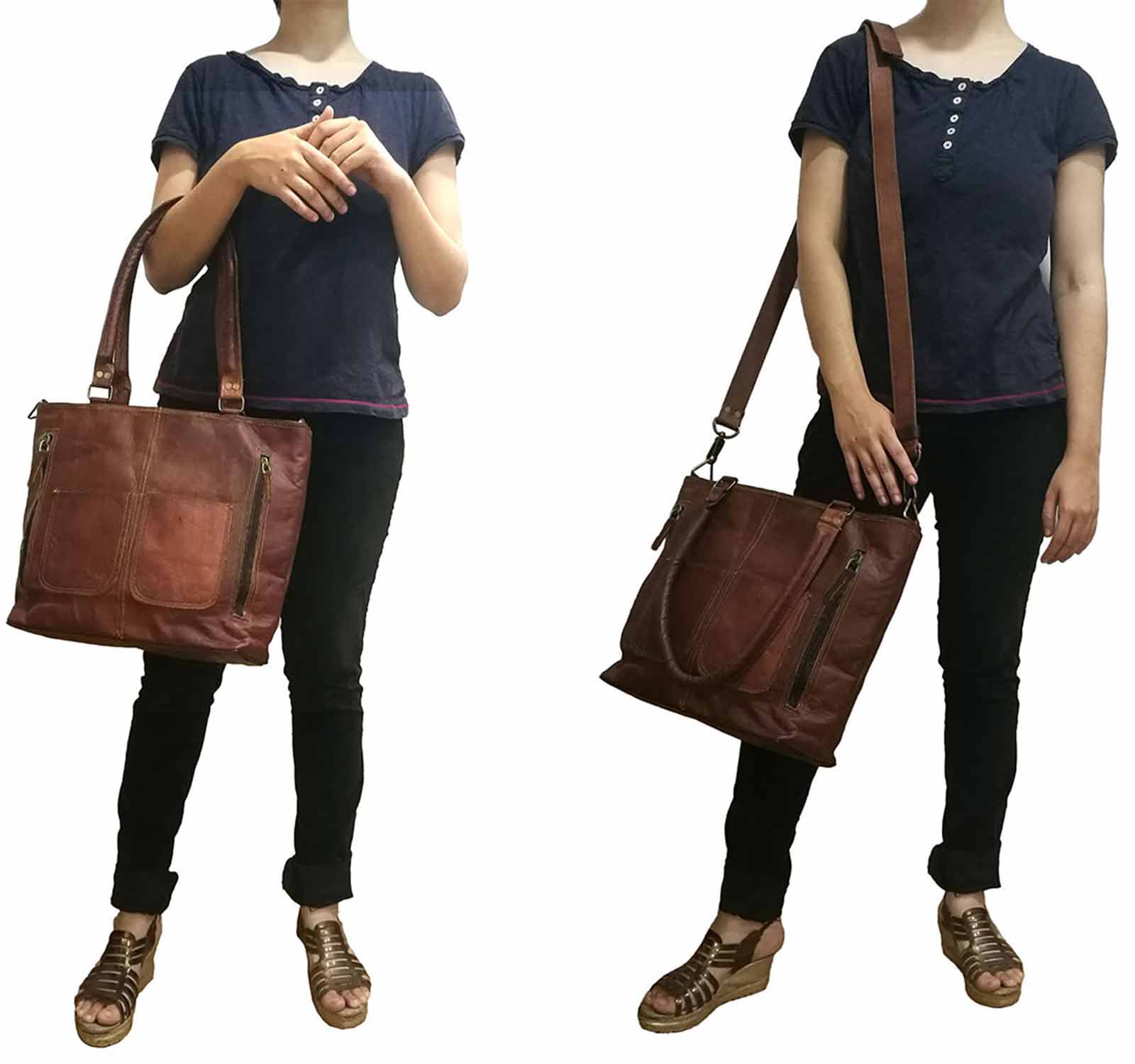 Womens Genuine Leather Brown Tote Shoulder Crossbody Handbag